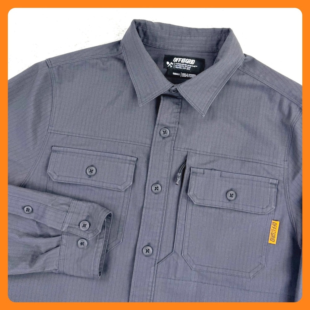 Off The Grid Thunderbolt‎ Shirt Men SMALL Gray Ripstop Vent Button Up Moto Race